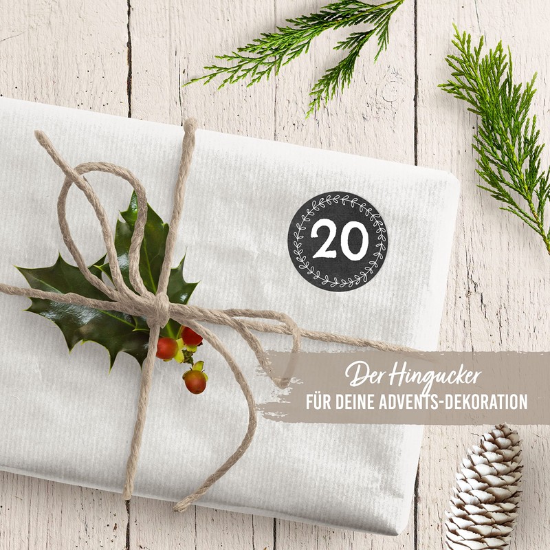 Papierdrachen 24 Advent Calendar Christmas Stickers – Black/White No. 41