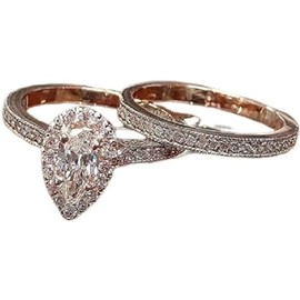 Classic Pear Shaped Water Drop Zircon Engagement Ring Fashion Ladies Trend Ring Set (6)