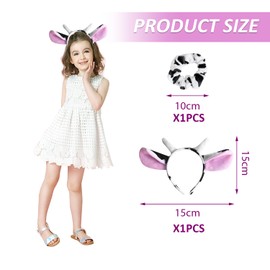 1 Cow Ear Headband, 1 Black And White Hair Tie, Cute Plush Hair Accessories, Women'S Headwear, Party Props