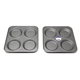 Lets Cook Cookware 4 Cup Yorkshire Pudding Tray Twin Pack, British Made with Teflon Non Stick