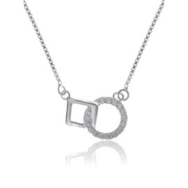 Alilang 925 Sterling Silver Necklace Square Circle Interlocking Necklace Geometric Pendant Necklace Dainty Jewelry for Women, Silver
