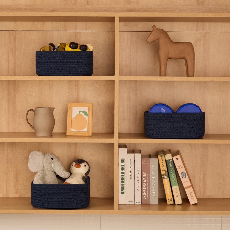 MiniArk Small Square Shallow Baskets for Organizing, 9.7x9.7x4.3 Inch Rope