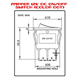 Ampper DC 12V 20A Illuminated Round Rocker Switches, 3 Pin 20MM On/Off Round SPST Toggle Switch with Wires, Terminals and Cover (Blue, Pack of 10)