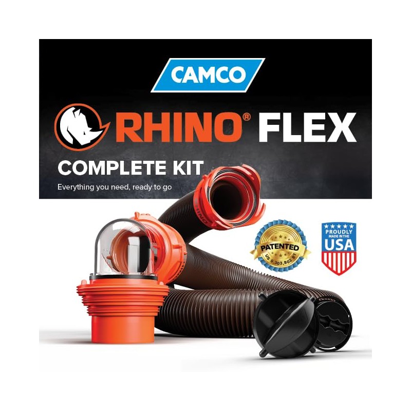 Camco RhinoFLEX 15-Ft Camper/RV Sewer Hose Kit - Features Clear