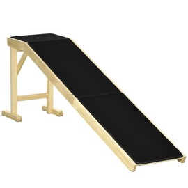 74" Natural Wooden Dog Ramp for Bed, Non-Slip Pet Ramp with Durable Platform, for Senior Dogs, & Cats