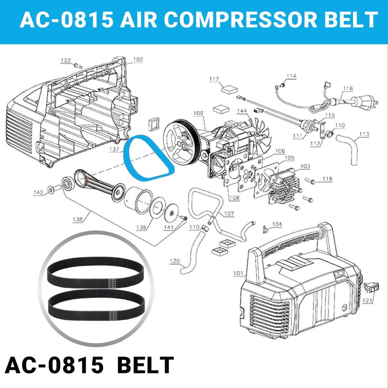 (2-Pack) AC-0815 Air Compressor Timing Belt– Replacement Belt for Craftsman,