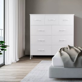 DUMOS 9 Drawer Fabric Dresser Storage Tower Organizer Unit for Bedroom Closet Cabinet - White