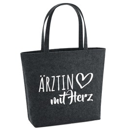 Huuraa Filz Shopper Ärztin mit Herz Geschenk 22 Liter Charcoal Melange Filz Ärztin Geschenkidee