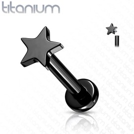 PiercedOff Titanium Black PVD Labret with Internally Threaded Star - Thickness 16GA (1.2mm) / Length 6mm / Star Size 3mm