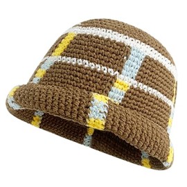 Women Crochet Bucket Hat Handmade Cloche Hat Knitted Beanies Floppy Fishing Hat Striped Outdoor Rainbow Color Hat