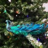 Glitter Blue Peacock Christmas Tree Ornaments with Clips 11inch Feathered