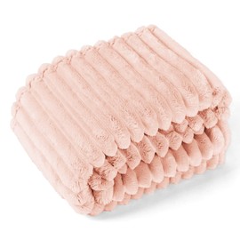 EXQ Home Fleece Throw Blanket for Couch or Bed - 3D Stripe Jacquard Decorative Blankets - Cozy Soft Lightweight Fuzzy Flannel Blanket Suitable for All Seasons(50"×60",Pink)