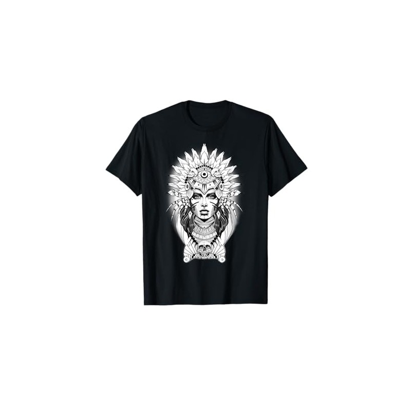 Aztec Warrior Queen Blackwork Tattoo Flash T-Shirt