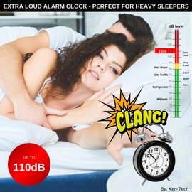 KEN-TECH Atomic Retro Twin Bell Alarm Clock Alarm Clocks for Bedrooms. Loud Alarm Clock for Heavy Sleepers Perfect for Bedroom, Desk, and Office. Set time Automatically.