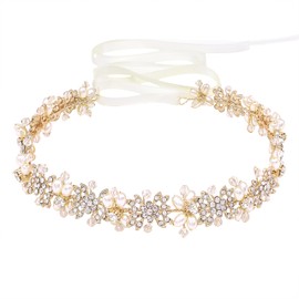 Oriamour Bridal Headpieces Flower Design Wedding Headband Bridal Hair Accessories (Gold)