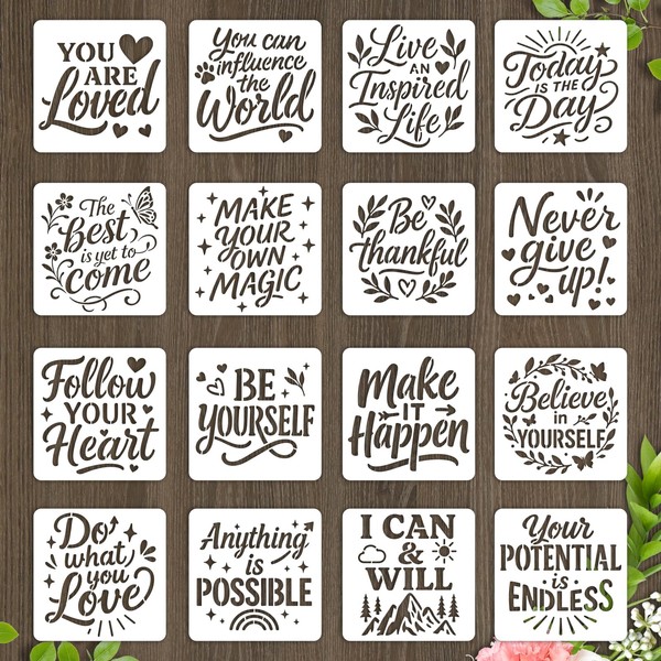 beinkmake 16Pcs Motivational Quotes Stencil for Painting PET Templates Positive