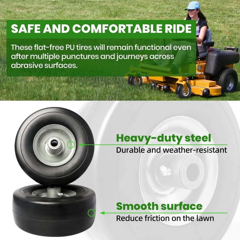 (4-Pack) 9x3.50-4” Flat Free Lawnmower Tire with 4" Centered Hub,