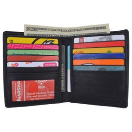 MARSHAL Mens RFID Blocking Bifold Hipster Hunter Leather Euro Credit Card ID Wallet (Black)
