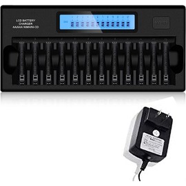 Tenberly - Cargador de batería LCD inteligente de 12 bahías para pilas AA AAA recargables