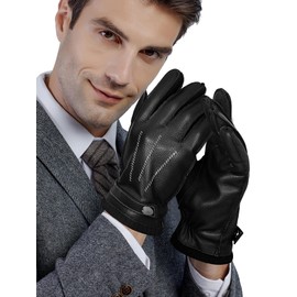 GSG SINCE 1998 Mens Genuine Leather Gloves Winter Driving Gloves With Warm Wool Lined Sheepskin Gloves Black Medium