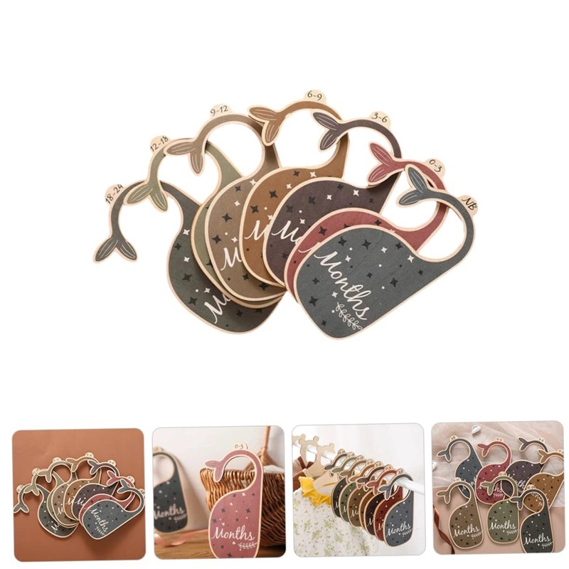 DOITOOL 14pcs Wooden Closet Dividers Whale-shaped Nursery Organizer for Clothes
