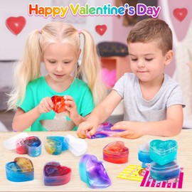 EZIGO 30 PCS Valentine Party Favors for Kids Heart Shaped Glitter Slime Kit with Valentines Day Cards, Stress Relief Fidget Toys, School Game Prizes, Classroom Exchange Valentine Gifts for Boys Girls