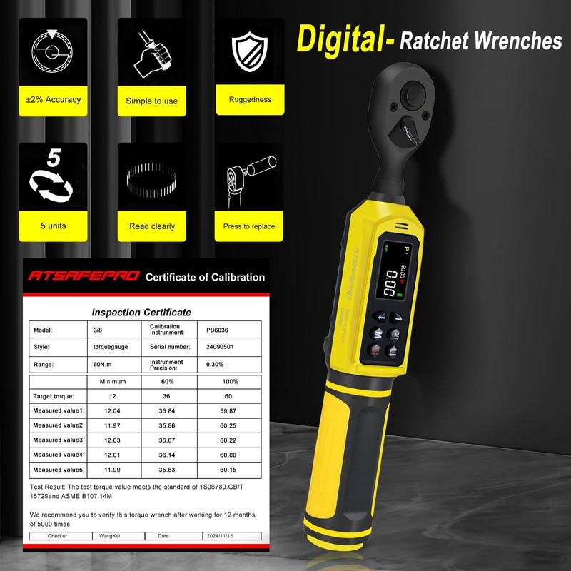 ATsafepro 3/8-Inch Digital Drive Torque Wrench-1-60Nm (1-44 ft-lb),High-Precision Torque Wrench