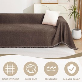 MYSKY HOME Couch Covers for 2 Cushion Couch Sectional Sofa, L Shape Sofa Protector Deep Chocolate Chenille Couch Cover, Sofa Covers Washable Blanket with Tassel Pet Couch Cushion Cover, 71"X102"