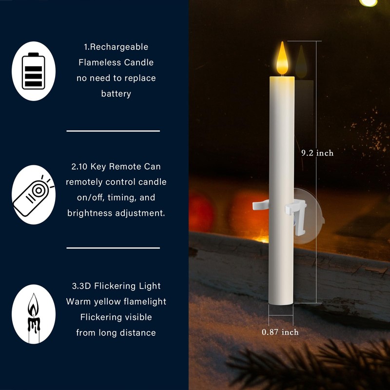 UniEasy 6Pcs Rechargeable Window Flameless Taper Candles with Remote Control