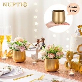 Nuptio Jarrones pequeños dorados para centros de mesa: 2 jarrones de trompeta de flores de 3.9 pulgadas,jarrones de metal para jarrones de flores para decoración de mesa de boda,fiesta,mesa de mesa