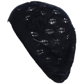 BYOS - Gorro de punto de ganchillo suave y ligero estilo parisino, Black Leafy, Talla única