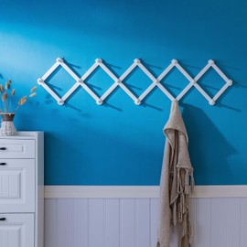 SKOLOO Accordion Wall Hanger, Modern Expandable Coat Rack Wall Mounted, Solid Wooden Wall Hat Rack, 16 Peg, White