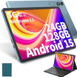 HISORL Android Tablet with Keyboard, Android 15 Tablet 10 inch with 24GB+128GB, 1TB Expand, 8-Core, 8000mAh, 5G WiFi, Widevine L1, GMS, with Case, Keyboard, Mouse, Stylus(Green)