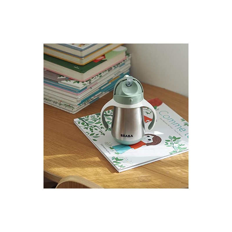 Beaba Vaso para Sorber con Pajita de Acero Inoxidable, Sabio