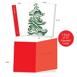 The Best Card Company - 20 Merry Christmas Greeting Cards (10 Designs, 2 Each) - Festive Holiday Assortment (4 x 5.12 Inch) - Just Fir You AM6019SGG-B2x10