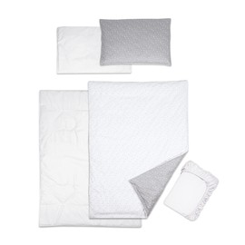 5 Piece Baby Bedding Duvet Pillow with Covers & Jersey Sheet fits 120x60cm Cot Bed (Small Stars)