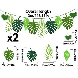 AOYEGIC Pack of 2 Jungle Birthday Decoration, Reusable Palm Leaves Garland, Artificial Tropical Leaves Banner, Used for Birthday Party, Hawaiian Party Decoration (Green)