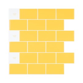 Wallercity Glossy Yellow Peel and Stick Subway Tile Backsplashes for Kitchen 10PCS Self-Adhesive Stick on Backsplash Tiles Vinyl Waterproof Wall Tiles for Bathroom Wall Shower Tile Sheets 12''x12''