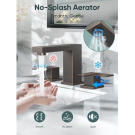 Cobbe Bathroom Faucets for Sink 3 Hole, Oil Rubbed Bronze Bathroom Sink Faucet Square 8 inch Widespread with Pop-Up Drain, 2 Handle and Supply Hoses, Lead-Free Stainless Steel for Vanity Rv, Farmhouse