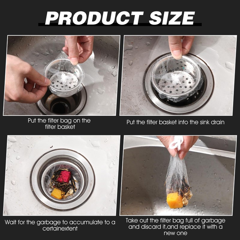 Tyqour 100 Pcs Disposable Mesh Sink Strainer Bags, Kitchen Sink
