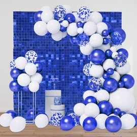 Shimmer Wall Backdrop, 24PCS Square Blue Sequin Backdrops Panel, Glitter Wall Background for Birthdays, Weddings, Graduation, Engagements, Disco Bachelorette Party Decoration (4FTx6FT)