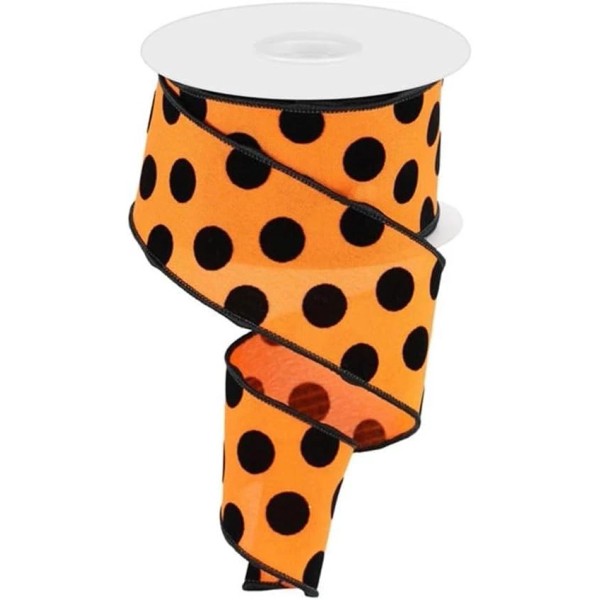 Orange & Black Halloween Polka Dot Ribbon - 2 1/2"