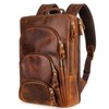 Fshsup Full Grain Leather Backpack 15.6" Laptop Bag Men's Vintage