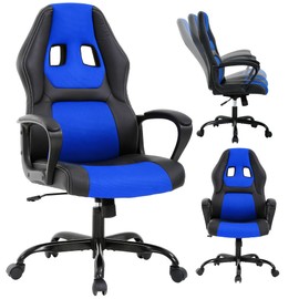 Silla Gamer Ergonomic Racing Chair - Blue Leather Massage Gaming Chair for Adults and Kids