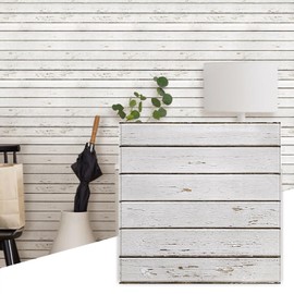 Commomy 3D Faux Shiplap Wallpaper Peel and Stick - 11.8"x11.8" 10 Pcs Ultralight PVC Retro White Stick on Wood Tiles for Kitchen Backsplash,Bathroom,Interior Wall Decor