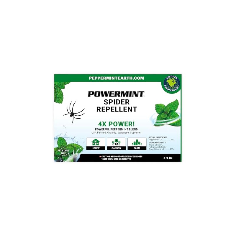 Powermint 8 Oz Peppermint Oil Spider Repellent Spray 2-Pack