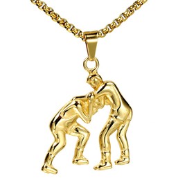 HIJONES Men's Stainless Steel Wrestling Match Pendant Sport Necklace Polished Gold