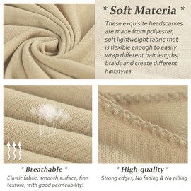 XTREND 4 Pieces Head Wrap Stretch Jersey Turban for Women Fashion Headbands Headwraps Solid Color Soft Long Scarf Shawl Caps for Wrap Hair Braid (Black, Turmeric, Beige, Light Gray)