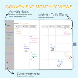 YOJO 2025 Undated planner, daily weekly monthly planner, 53 weekly to do list planner with goal & habit tracker journal, A5 weekly planner for work school academic (Blue)