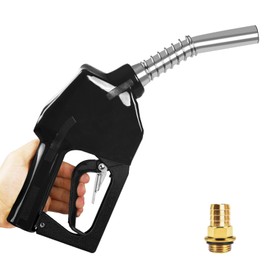 3/4" NPT Automatic Fuel Nozzle with Hose Adapter,Auto Shut-off Fuel Nozzle–Max Flow 16GPM Fuel Transfer Pump Nozzle with Fuel Hose Swivel,13/16" Spout-for Gasoline,Diesel,Kerosene (BLACK)